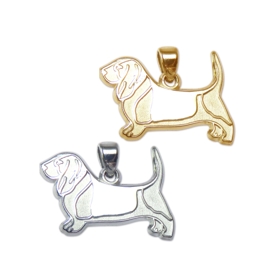 Sterling Silver 3D Lightweight Basset Hound Dog Charm / Pendant – 925 Sterling Silver