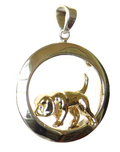 14K Gold or Sterling Beagle Tracking in Wide Oval - Front View