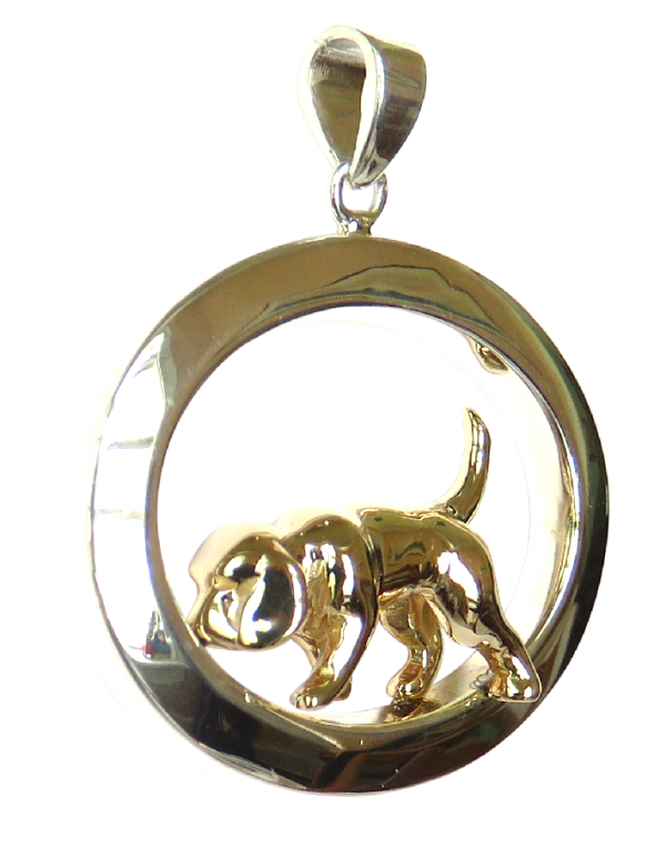 14K Gold or Sterling Beagle Tracking in Wide Oval - Front View