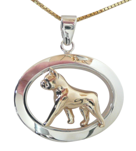 14K Gold or Sterling Silver Boston Terrier in Glossy Oval Pendant