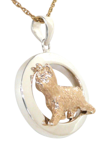 14K Gold or Sterling Silver Briard in Glossy Oval Pendant - Front View