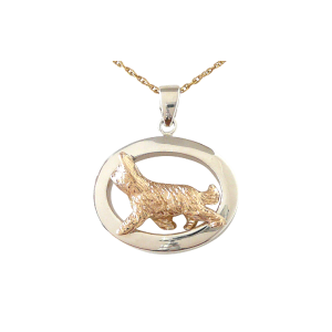 14K Gold or Sterling Silver Briard in Glossy Oval Pendant