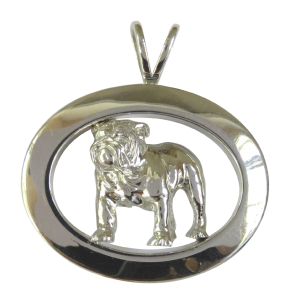 14K Gold or Sterling Silver Bulldog Standing in Glossy Narrow Oval