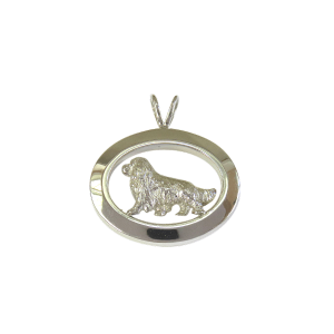 14K Gold or Sterling Silver Cavalier King Charles Spaniel in Glossy Oval Pendant