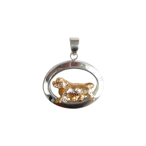 14K Gold or Sterling Silver Clumber Spaniel in Glossy Oval Pendant