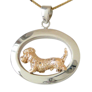 14K Gold or Sterling Silver Dandie Dinmont Terrier in Glossy Oval Pendant