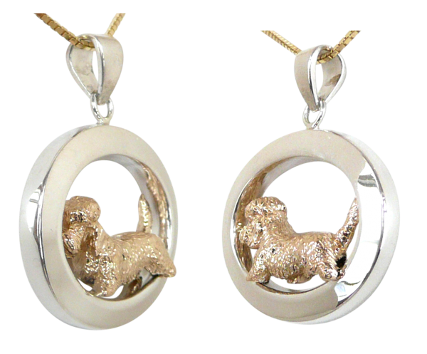 14K Gold or Sterling Silver Dandie Dinmont Terrier in Glossy Oval Pendant