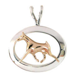 14K Gold or Sterling Silver Doberman Pinscher in Glossy Oval Pendant