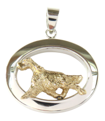 14K Gold or Sterling Silver English Setter in Glossy Oval Pendant