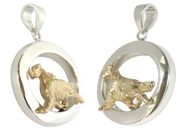 14K Gold or Sterling Silver English Setter in Glossy Oval Pendant