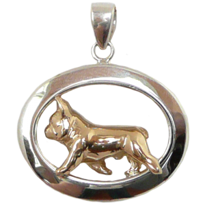 14K Gold or Sterling Silver French Bulldog in Glossy Oval Pendant