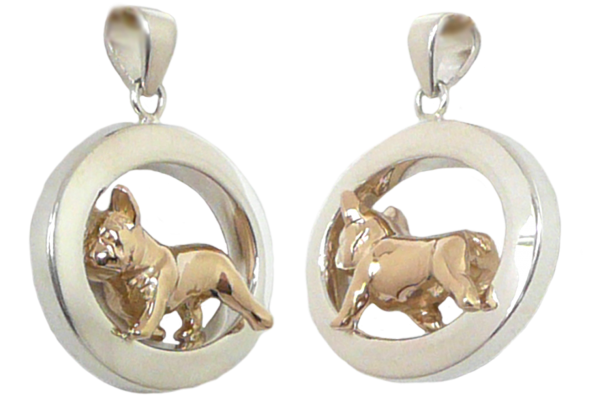 14K Gold or Sterling Silver French Bulldog in Glossy Oval Pendant