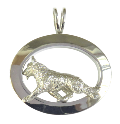 14K Gold or Sterling Silver German Shepherd Dog in Large Glossy Oval Pendant