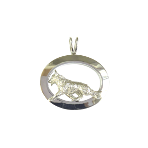 14K Gold or Sterling Silver German Shepherd Dog in Large Glossy Oval Pendant