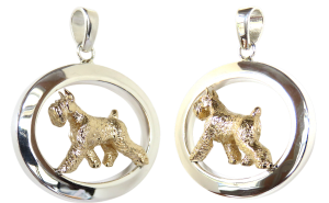 14K Gold or Sterling Silver Tracking Giant Schnauzer in Large Glossy Oval Pendant