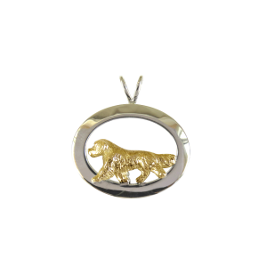 14K Gold or Sterling Silver Golden Retriever in Glossy Oval Pendant