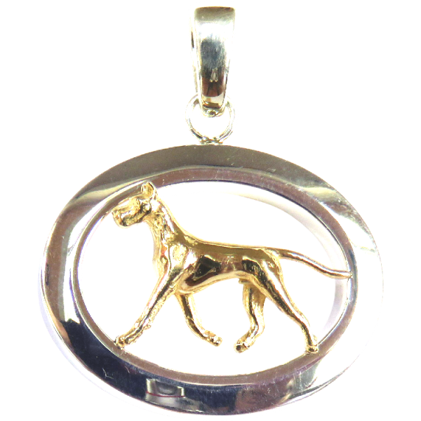 14K Gold or Sterling Silver Great Dane in Glossy Oval Pendant