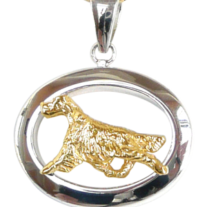 14K Gold or Sterling Silver Irish Setter in Glossy Oval Pendant