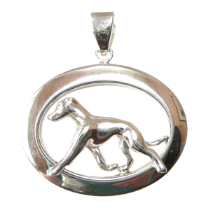 14K Gold or Sterling Silver Italian Greyhound in Glossy Oval Pendant