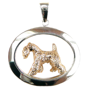 14K Gold or Sterling Silver Tracking Kerry Blue Terrier in Large Glossy Oval Pendant