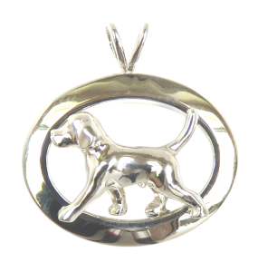 14K Gold or Sterling Silver Trotting Beagle in Glossy Oval Pendant