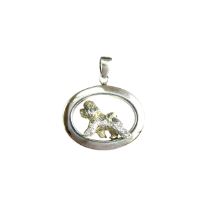 14K Gold or Sterling Silver Trotting Bichon Frise in Glossy Oval Pendant