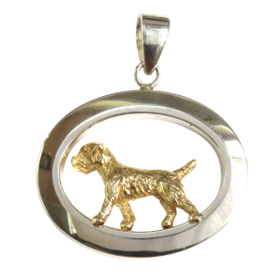 14K Gold or Sterling Silver Trotting Border Terrier in Glossy Oval Pendant
