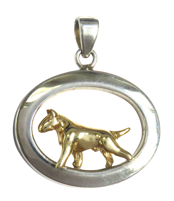 14K Gold or Sterling Silver Bull Terrier in Glossy Oval Pendant