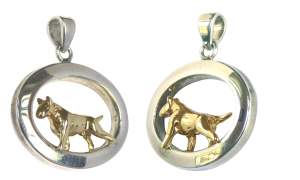 14K Gold or Sterling Silver Bull Terrier in Glossy Oval Pendant