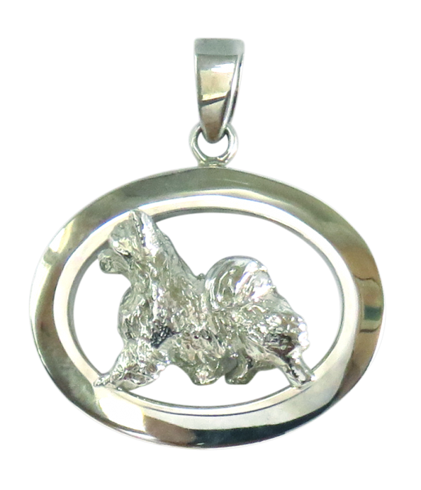 14K Gold or Sterling Silver Longhaired Chihuahua in Glossy Oval Pendant