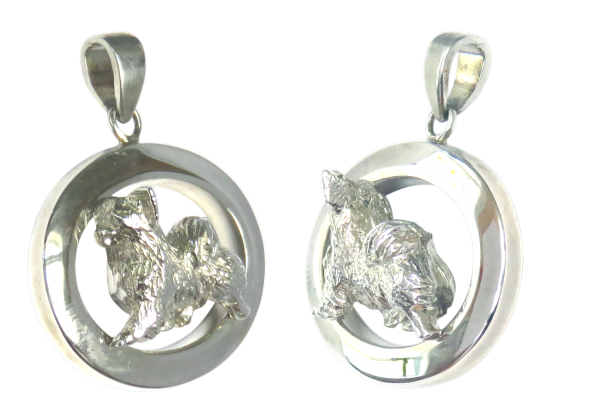 14K Gold or Sterling Silver Longhaired Chihuahua in Glossy Oval Pendant
