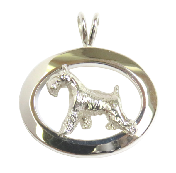 14K Gold or Sterling Silver Miniature Schnauzer in Glossy Oval Pendant