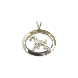 14K Gold or Sterling Silver Miniature Schnauzer in Glossy Oval Pendant