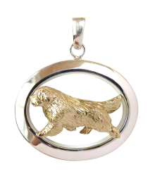 14K Gold or Sterling Silver Newfoundland in Glossy Oval Pendant