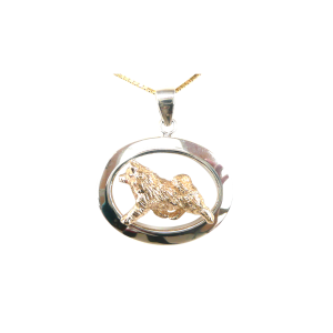 14K Gold or Sterling Silver Norwegian Elkhound in Glossy Oval Pendant