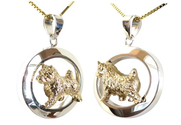14K Gold or Sterling Silver Norwich Terrier in Glossy Oval Pendant