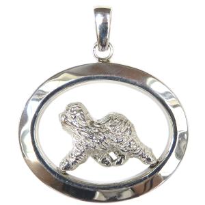 14K Gold or Sterling Silver Old English Sheepdog in Glossy Oval Pendant