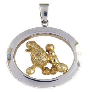 14K Gold or Sterling Silver Poodle in Large Glossy Oval Pendant