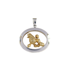 14K Gold or Sterling Silver Poodle in Large Glossy Oval Pendant