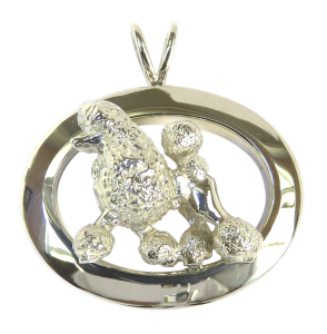 14K Gold or Sterling Silver Poodle in Glossy Oval Pendant