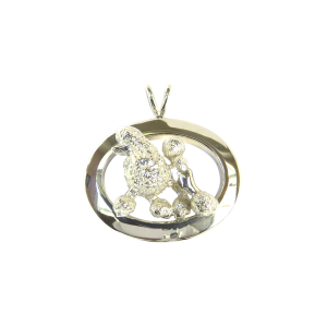 14K Gold or Sterling Silver Poodle in Glossy Oval Pendant