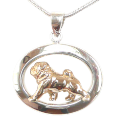 14K Gold or Sterling Silver Pug in Glossy Oval Pendant