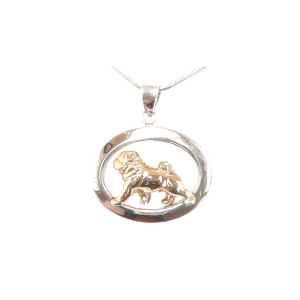 14K Gold or Sterling Silver Pug in Glossy Oval Pendant