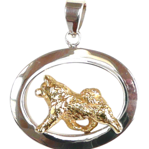 14K Gold or Sterling Silver Samoyed in Glossy Oval Pendant