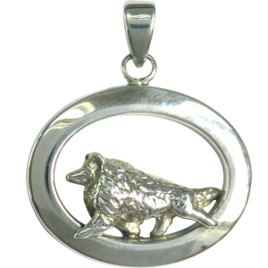 14K Gold or Sterling Silver Shetland Sheepdog - Sheltie - in Glossy Oval Pendant