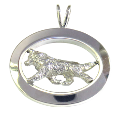 14K Gold or Sterling Silver Siberian Husky in Glossy Oval Pendant