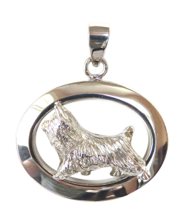 14K Gold or Sterling Silver Silky Terrier in Glossy Oval Pendant