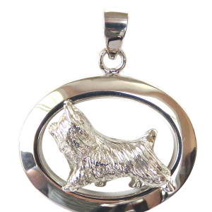 14K Gold or Sterling Silver Silky Terrier in Glossy Oval Pendant
