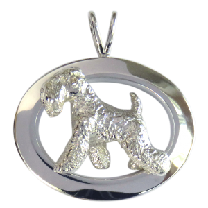 14K Gold or Sterling Large Soft Coated Wheaten Terrier in Glossy Oval Pendant