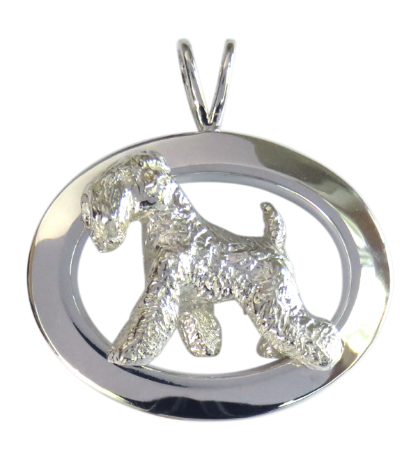 14K Gold or Sterling Large Soft Coated Wheaten Terrier in Glossy Oval Pendant